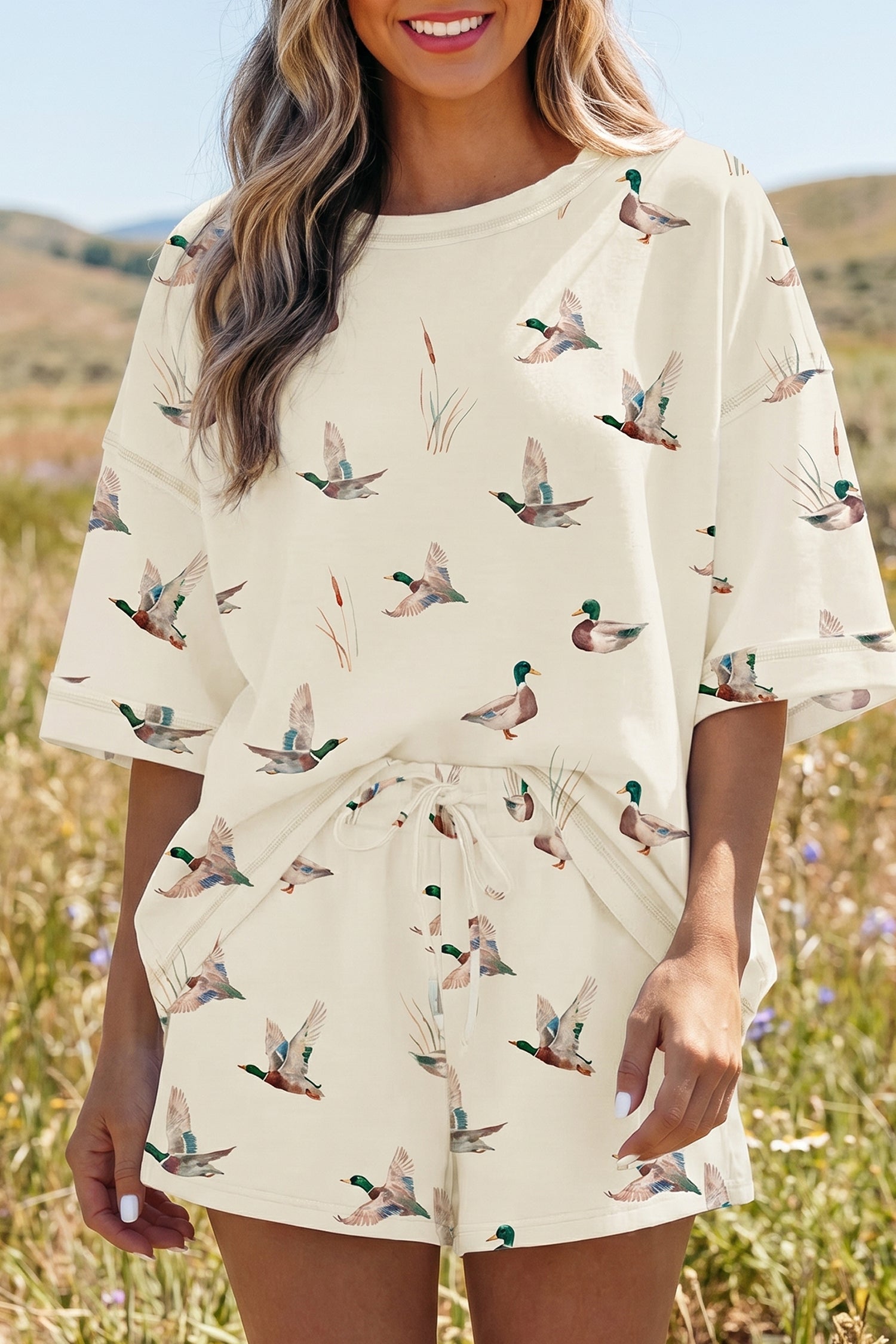 Ensemble Short Imprimé | Canards Beige Oversize
