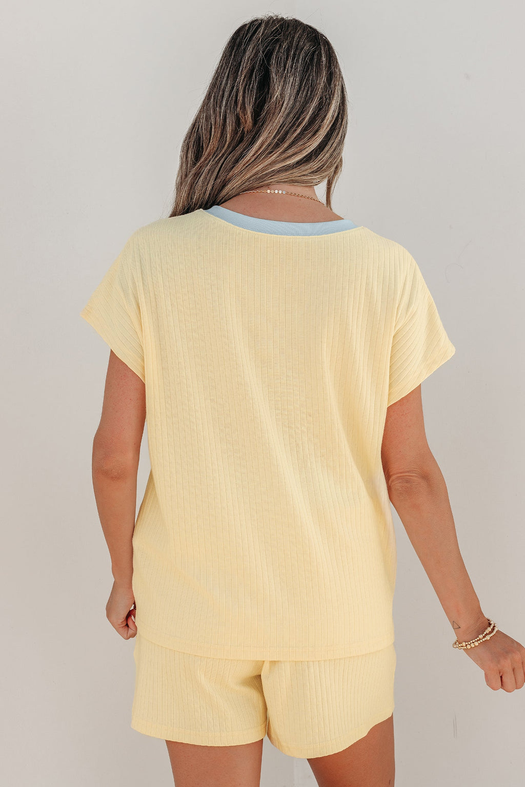 Ensemble Short Côtelé | Liseré Bicolore Crème