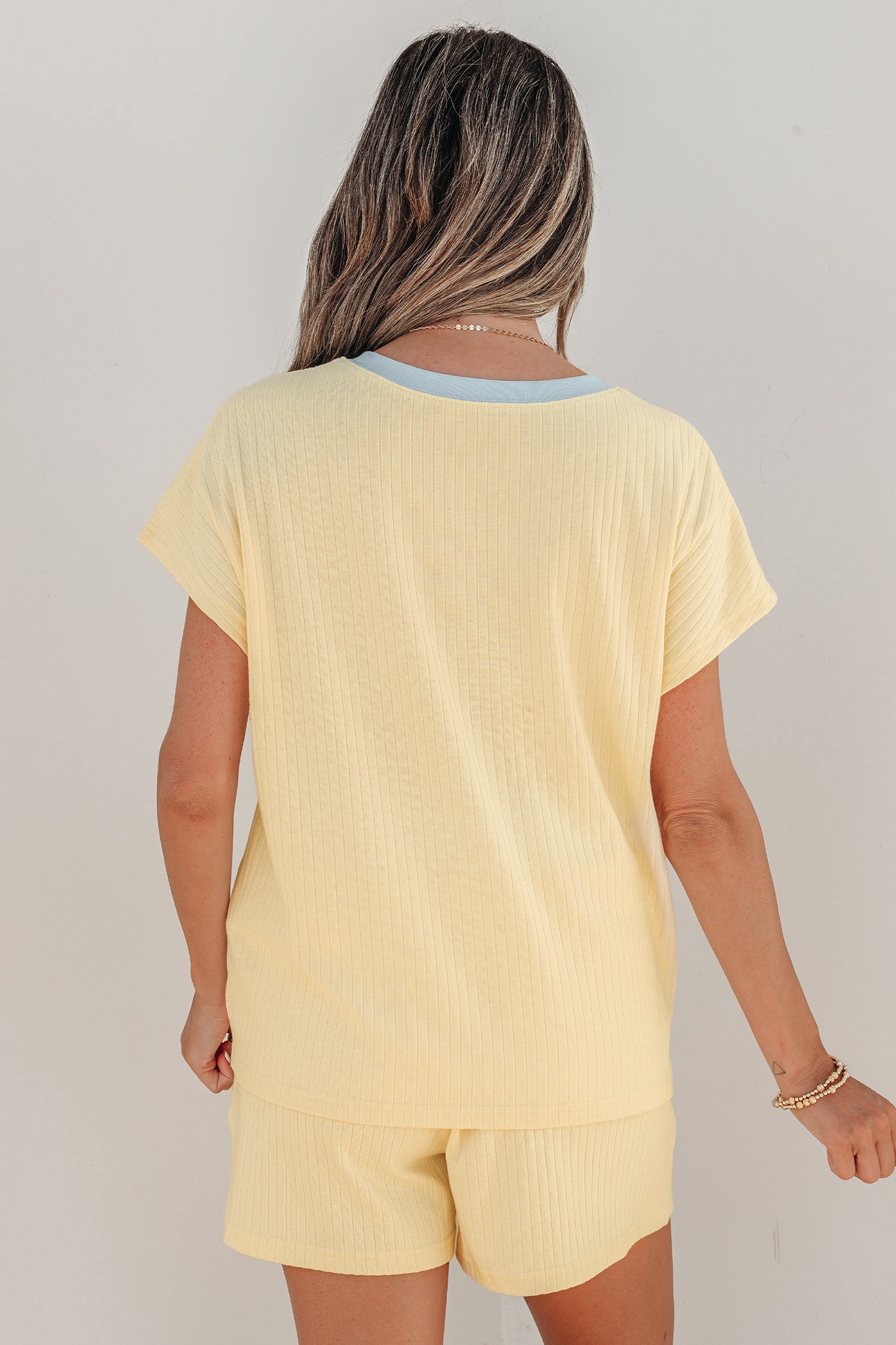 Ensemble Short Côtelé | Liseré Bicolore Crème