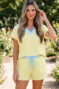 Ensemble Short Rayé | Col V Jaune Bicolore