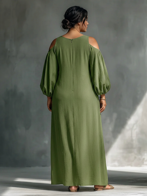 Anika - Robe Longue Épaules Dénudées Manches Bouffantes - Vert