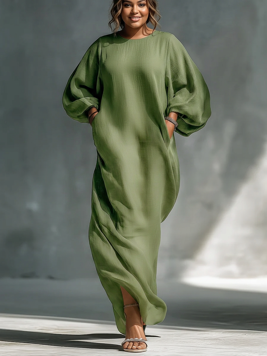 Anika - Robe Longue Épaules Dénudées Manches Bouffantes - Vert