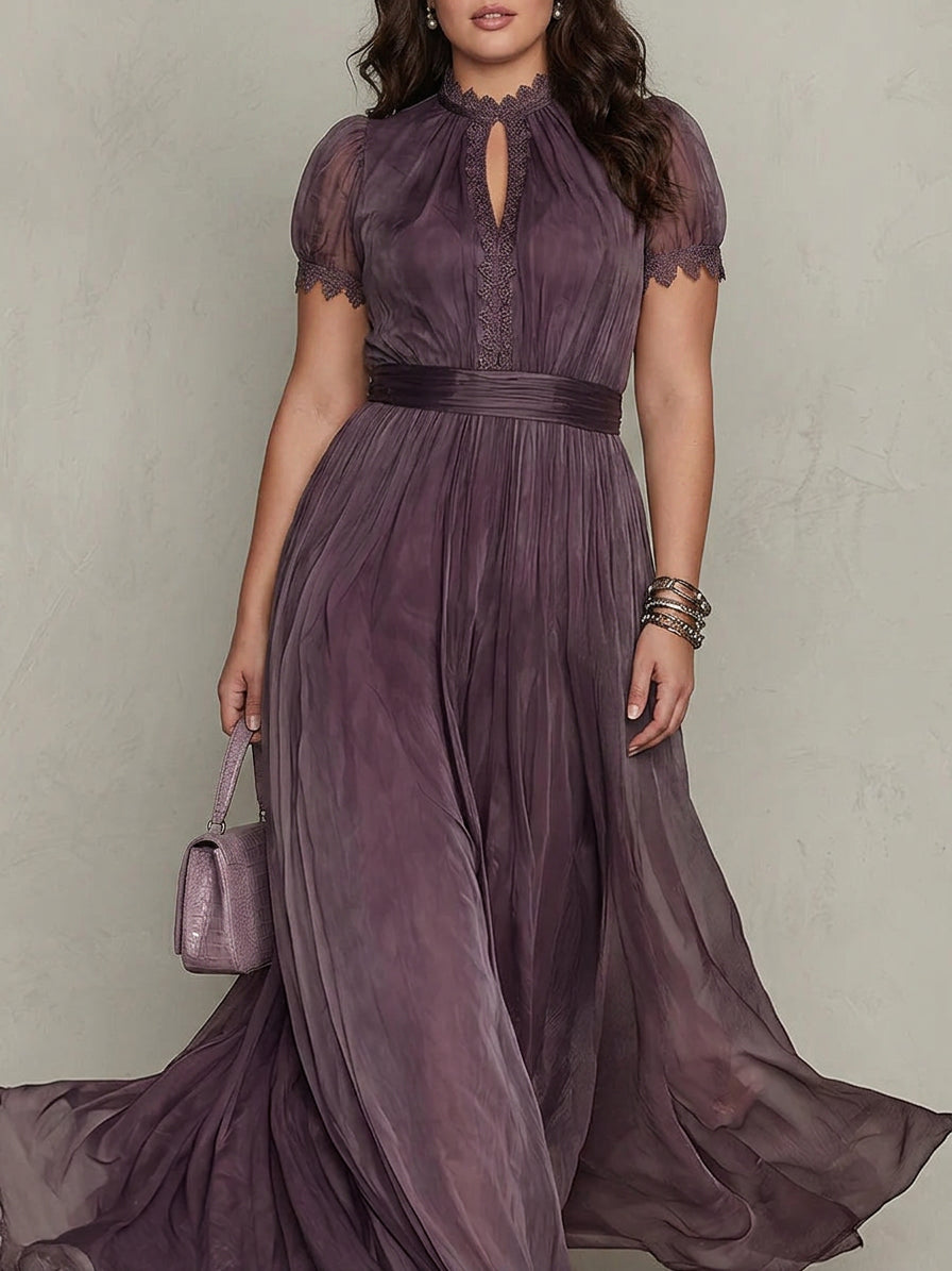Ashley - Robe Longue Élégante en Mousseline Vintage - Violet