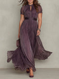 Ashley - Robe Longue Élégante en Mousseline Vintage - Violet