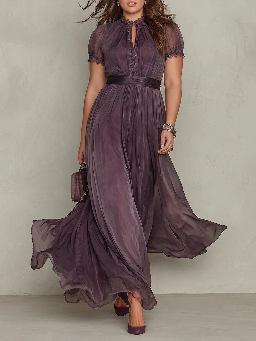 Ashley - Robe Longue Élégante en Mousseline Vintage - Violet