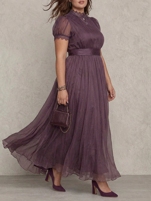 Ashley - Robe Longue Élégante en Mousseline Vintage - Violet