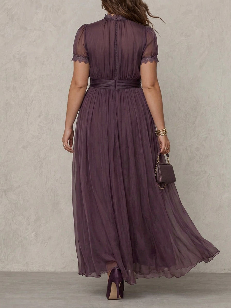 Ashley - Robe Longue Élégante en Mousseline Vintage - Violet