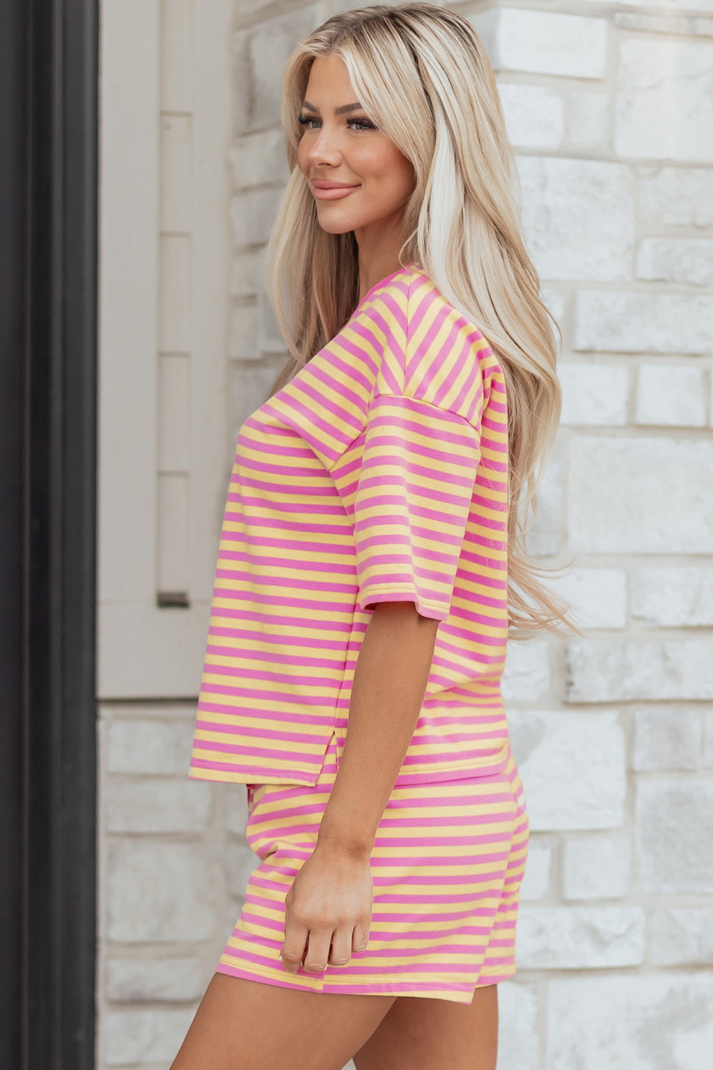 Ensemble Short Éponge | Rayé Rose Boxy