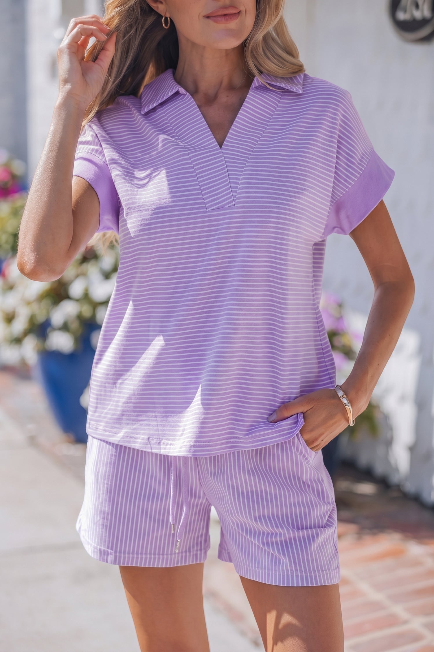 Ensemble Short Polo | Rayé Manches Dolman