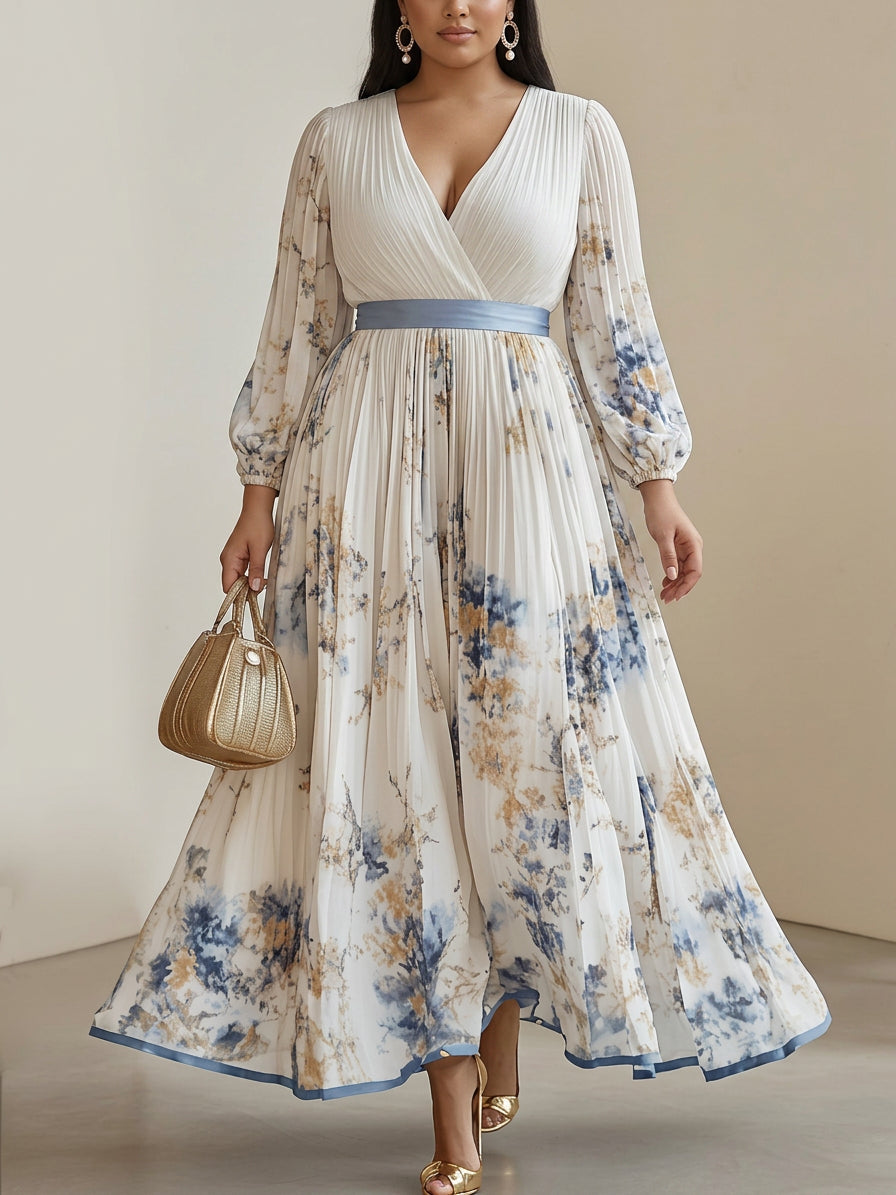 Amalia - Robe Longue en Mousseline Florale Manches Ballon