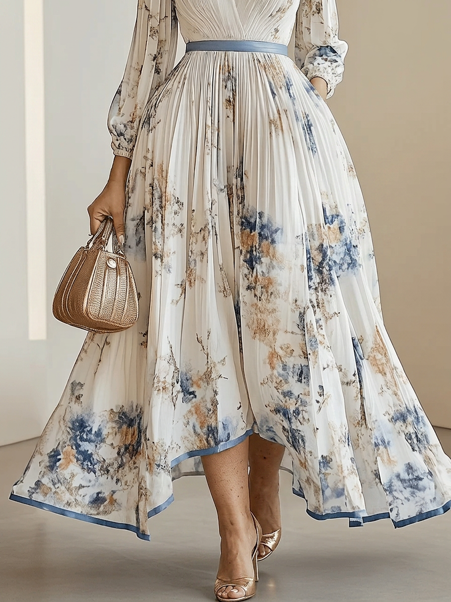 Amalia - Robe Longue en Mousseline Florale Manches Ballon