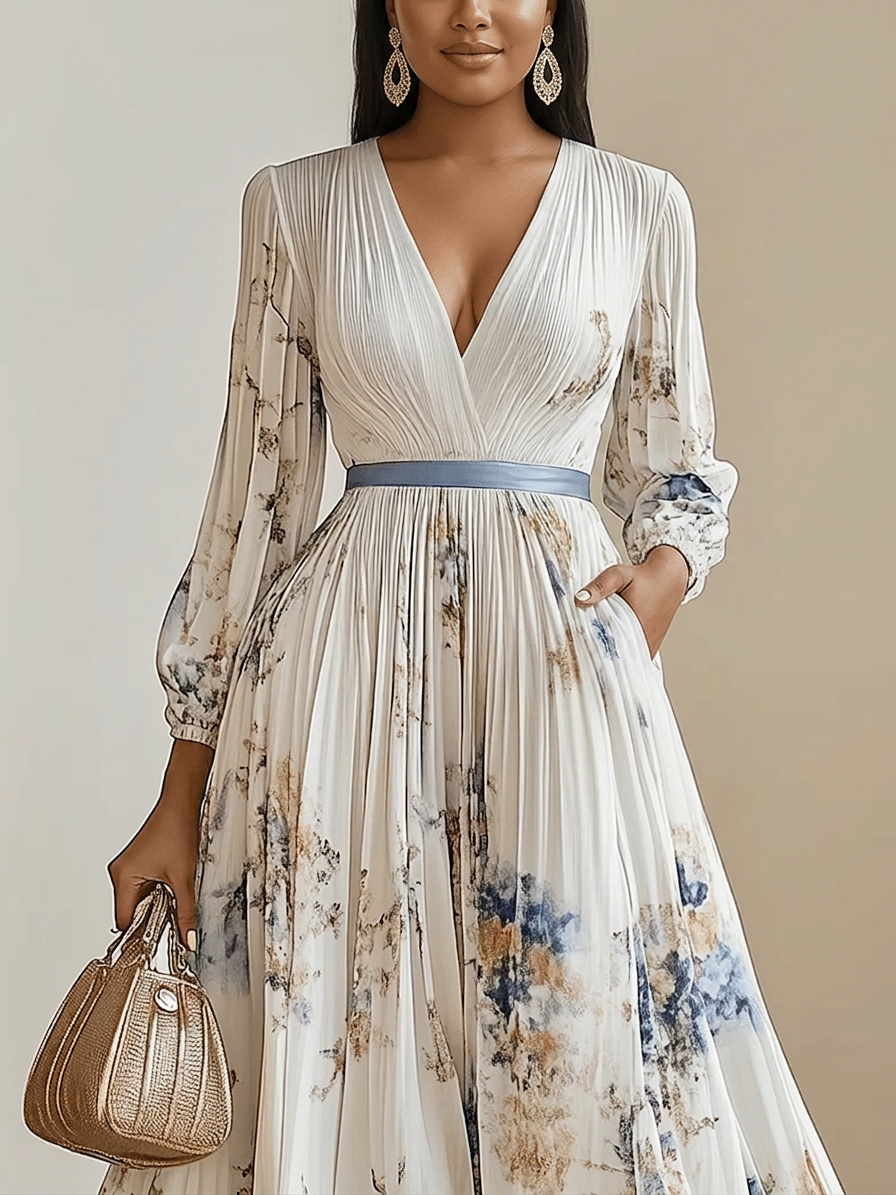 Amalia - Robe Longue en Mousseline Florale Manches Ballon