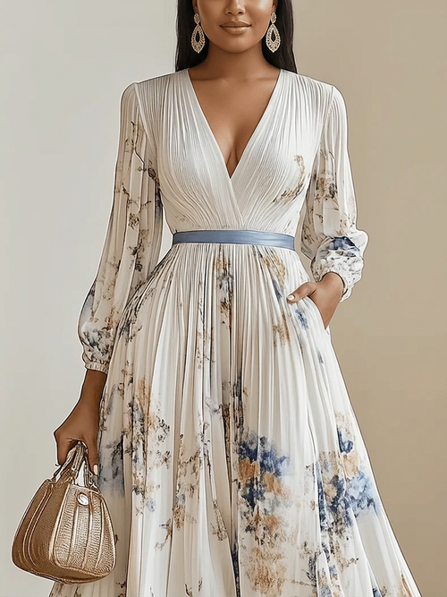 Amalia - Robe Longue en Mousseline Florale Manches Ballon
